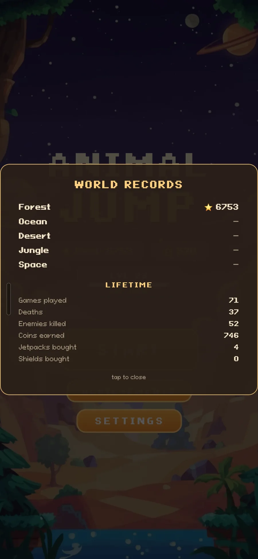 Character select screen with 8 animal silhouettes